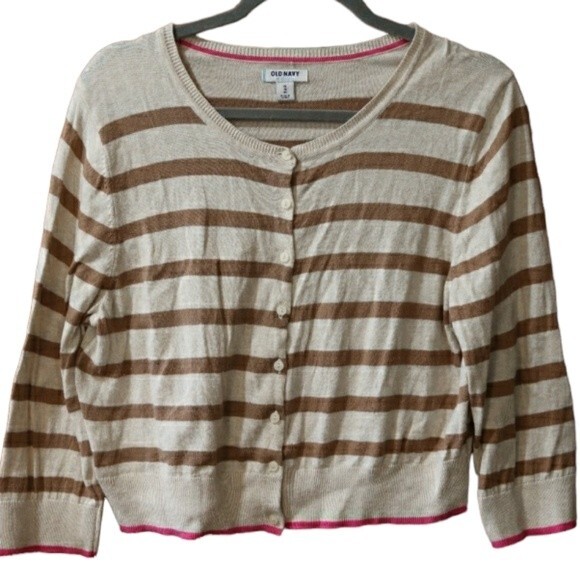 Old Navy Striped Cropped Cardigan Preppy Sweater XL Cozy Casual Top - Picture 1 of 13